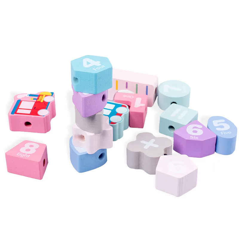 

DIY digital train beaded wooden building blocks toys Montessori wooden educational toys children beaded rope building blocks gif