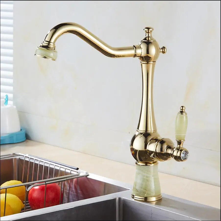 Vidric смесители для кухни латунь с нефритом кухонный кран с одной ручкой золотое покрытие 360 поворотные смесители краны кухонный кран раковина смеситель