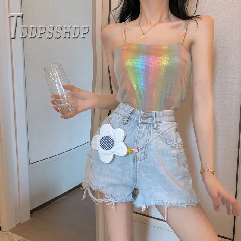

2019 Summer Gradient Rainbow Color Women Camisole Short Style Slim Female Camis
