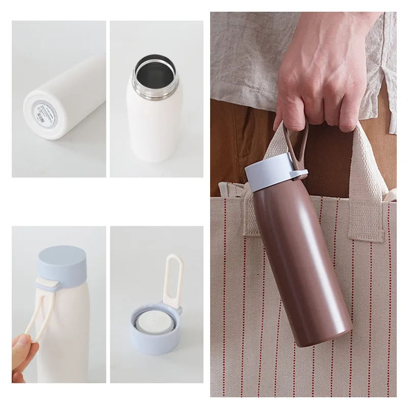 Bpa-free 300 мл 18/8 нержавеющая сталь открытый путешествия термос бутылка для воды Женская чашка для молока и чая портативная Силиконовая ручка вакуумная кружка