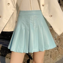 Радужные 3 цвета Новые офисные женские Соблазнительные мини-юбки летние женские с высокой талией из искусственной кожи плиссированные юбки Kawaii танцевальная Женская юбка