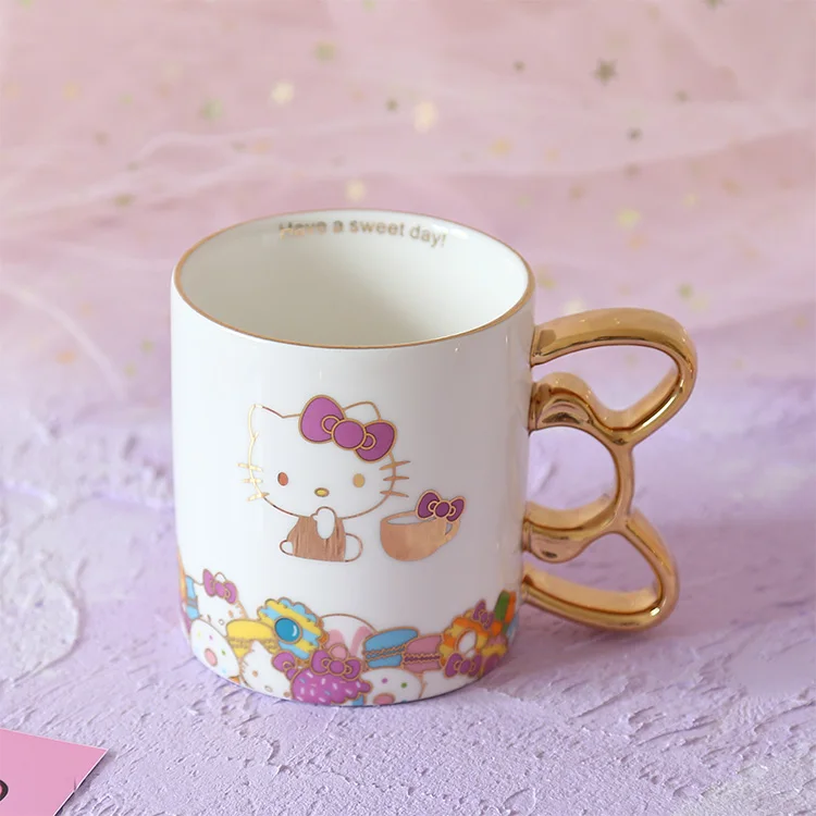 Мультфильм «Hello Kitty» чашка из твердого английского фарфора золотая рукоятка Милая дорожная чашка для молоко чай кофе ребенок девочка мать рождественские подарки Домашний декор - Цвет: Белый