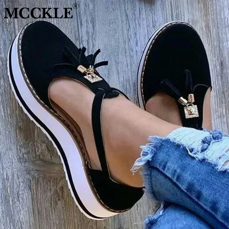 MCCKLE / Новые женские сандалии из флока с пряжками и ремешками летняя обувь Chaussures