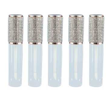 

5pcs 4.5ml Diamond Cap Empty Clear Lip Gloss Tube With Wand Empty Lipstick Tube Round Transparent Bottle
