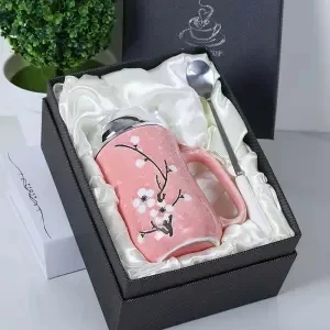 Домашняя кружка, керамическая чашка, чашка для питья, пара чашек с зеркальной крышкой, кружка, керамическая глазурь, цвет 450 мл, большая емкость, Офисная чашка - Цвет: 450ML gift box