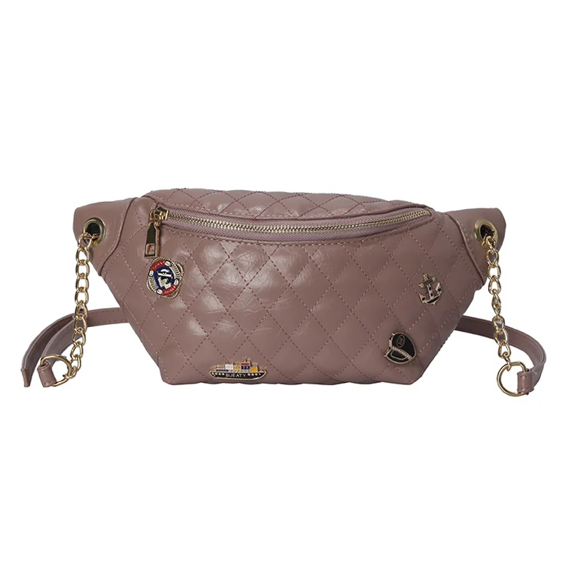 Pink Waist pack Женская полиуретановая сумка на пояс, поясная сумка, модные нагрудные сумки, роскошная цепочка, Сумка с бананом, многофункциональная Женская поясная сумка через плечо - Цвет: Pink Waist pack