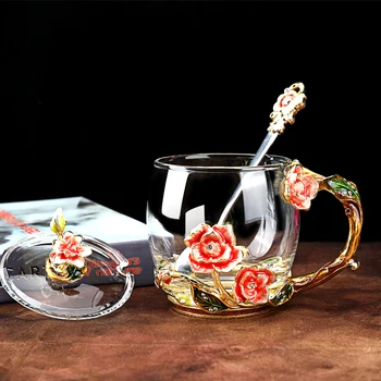 

Creative Enamel Colour Water Cups Water Bottle Set Household Glass Coffee Cup Girl Heart Flower Tea Cup