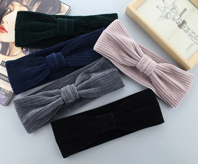 Бесплатная доставка Модные Полосатые бархатные повязки для волос женские