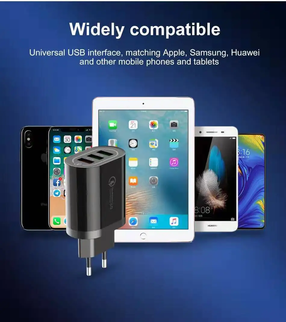 3 порта USB быстрое зарядное устройство кабель/телефон быстрое зарядное устройство 3,0 5 В/3 А ЕС настенное зарядное устройство для samsung s9 зарядное устройство для iphone 11 pro max xs xr