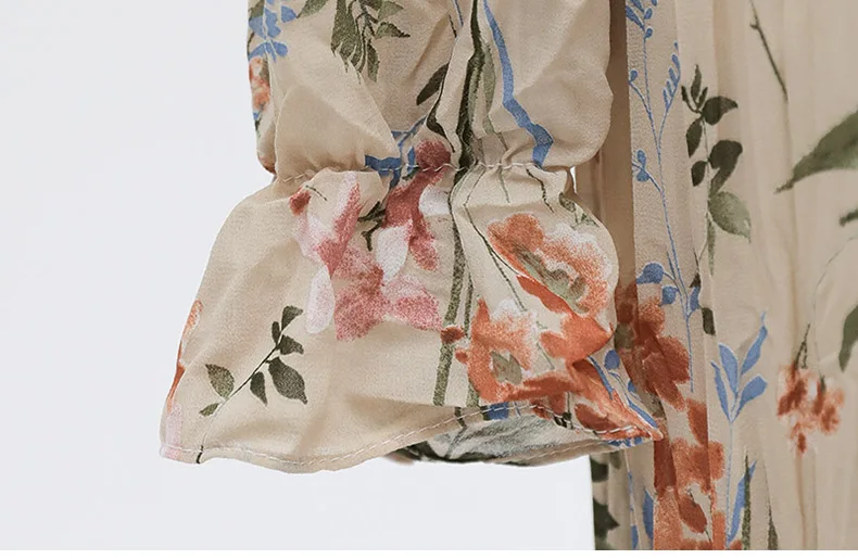 RUGOD платье летнее Винтаж цветочный принт платье для женщин Мода V образным вырезом рубашка с длинными рукавами сезон: весна-лето длинное шифоновое платье Vestidos
