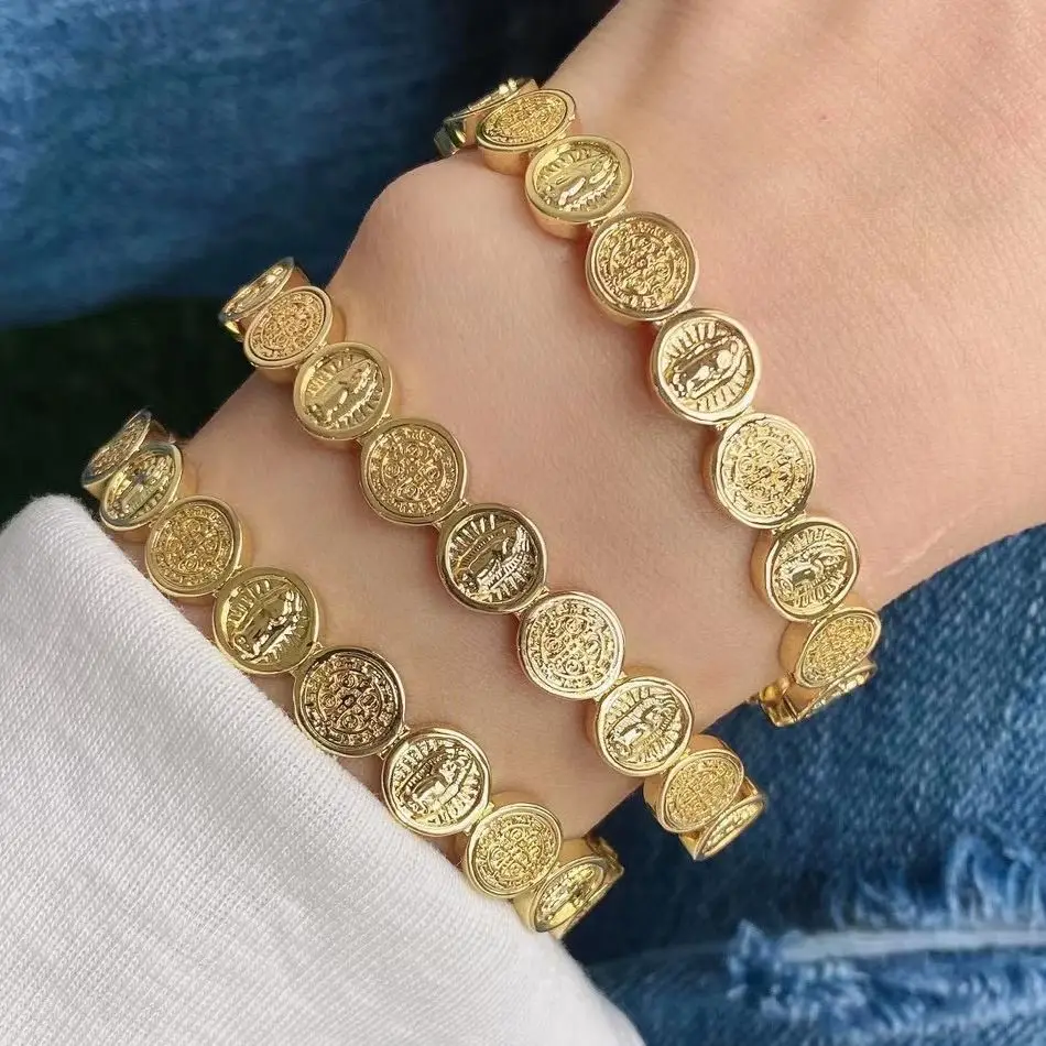 

5Pcs Trendy Charm Geometric Round Jesus Bangles Metal Open Cuff Bangle Jewelry For Women Men Jewelry