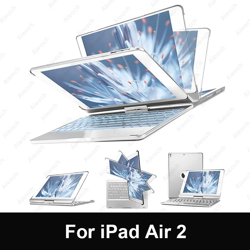 iPad Air 2 Silver Чехол для iPad Pro 11 10,5 9,7 7 цветов с подсветкой 360 Rotatio Беспроводной Bluetooth клавиатура чехол для iPad 6th 5th воздуха на возраст 1, 2, 3 - Цвет: iPad Air 2 Silver