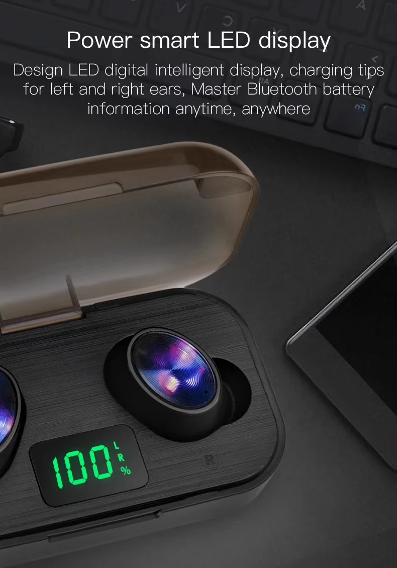 Bluetooth наушники 2000 мАч tws светодиодный дисплей питания беспроводной наушник, супер бас стерео гарнитура Bluetooth