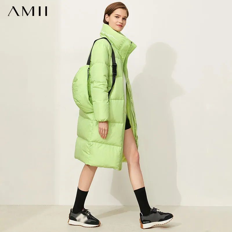 Amii минималистские зимние пуховики для женщин элегантные длинные куртки с