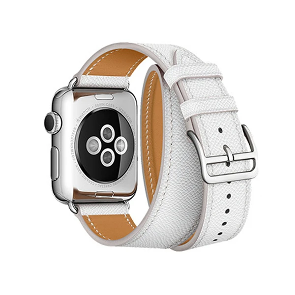 Для Apple Watch Series 5 4 3 2 1 44/40/42/38 мм подолом логотип на застежка из кожи Swift двойной один за туром ремешок для наручных часов iWatch - Цвет ремешка: White