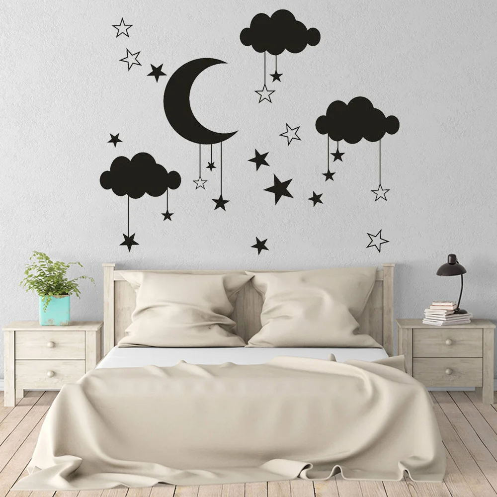 

Baby Nursery Clouds Stars Wall Sticker Moon Vinyl Wall Decal Room Decor for Kids Rooms Girls Boys Playroom Bedroom Mural