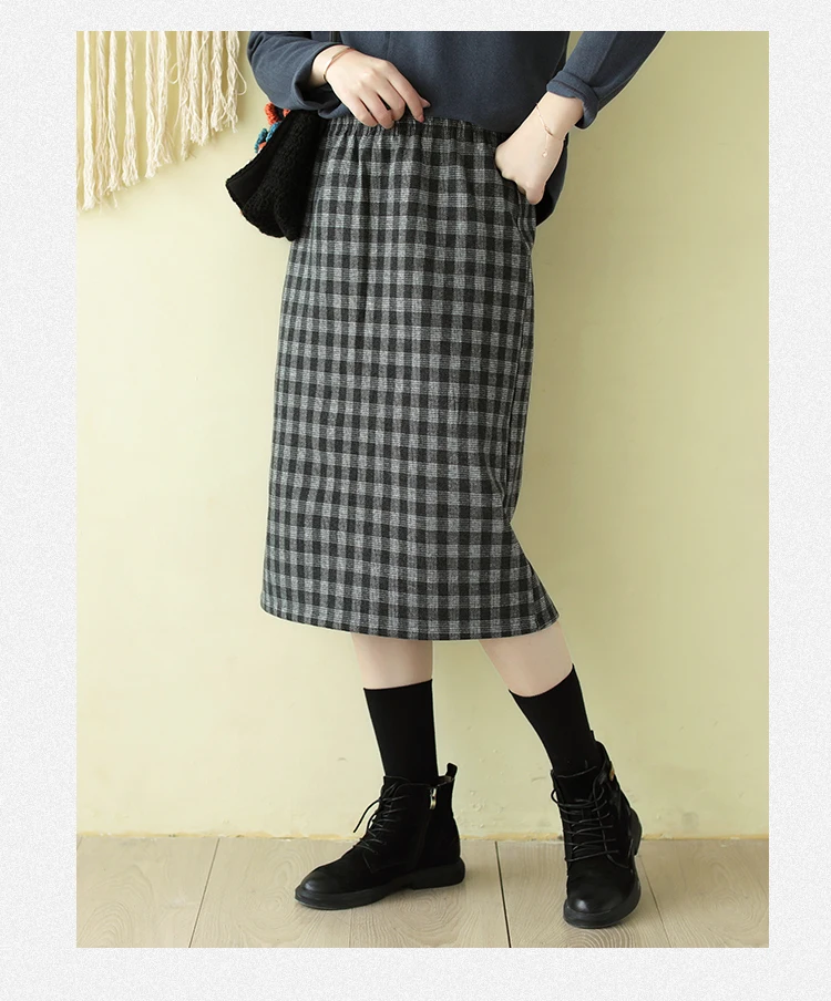 Autumn Winter Skirt Fashion Women Slim-type Skirt New Ladies Elastic Waist Plaid Casual All-match Skirt