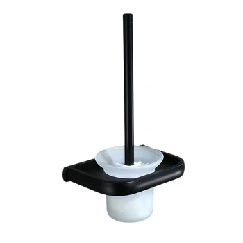 

Black Wall Mounted Bathroom Cleaner Kit Space Aluminum Toilet Brush Holder Set