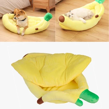 

Dog Beg Banana Shape Kennel Pet House Cat Soft Warm Puppy Nest Yellow Cute Bed Looking Cozy Sleeping Bed