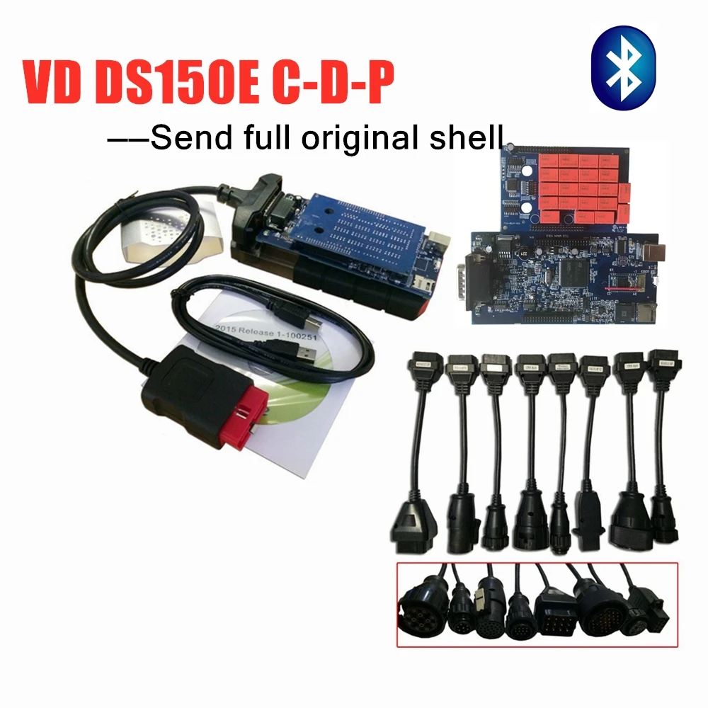#*Cheap With bluetooth USB VD DS150E C D P for delphis obdii scanner vd tcs c d p New vci obd obd2 car diagnostic tool +8pc truck cables