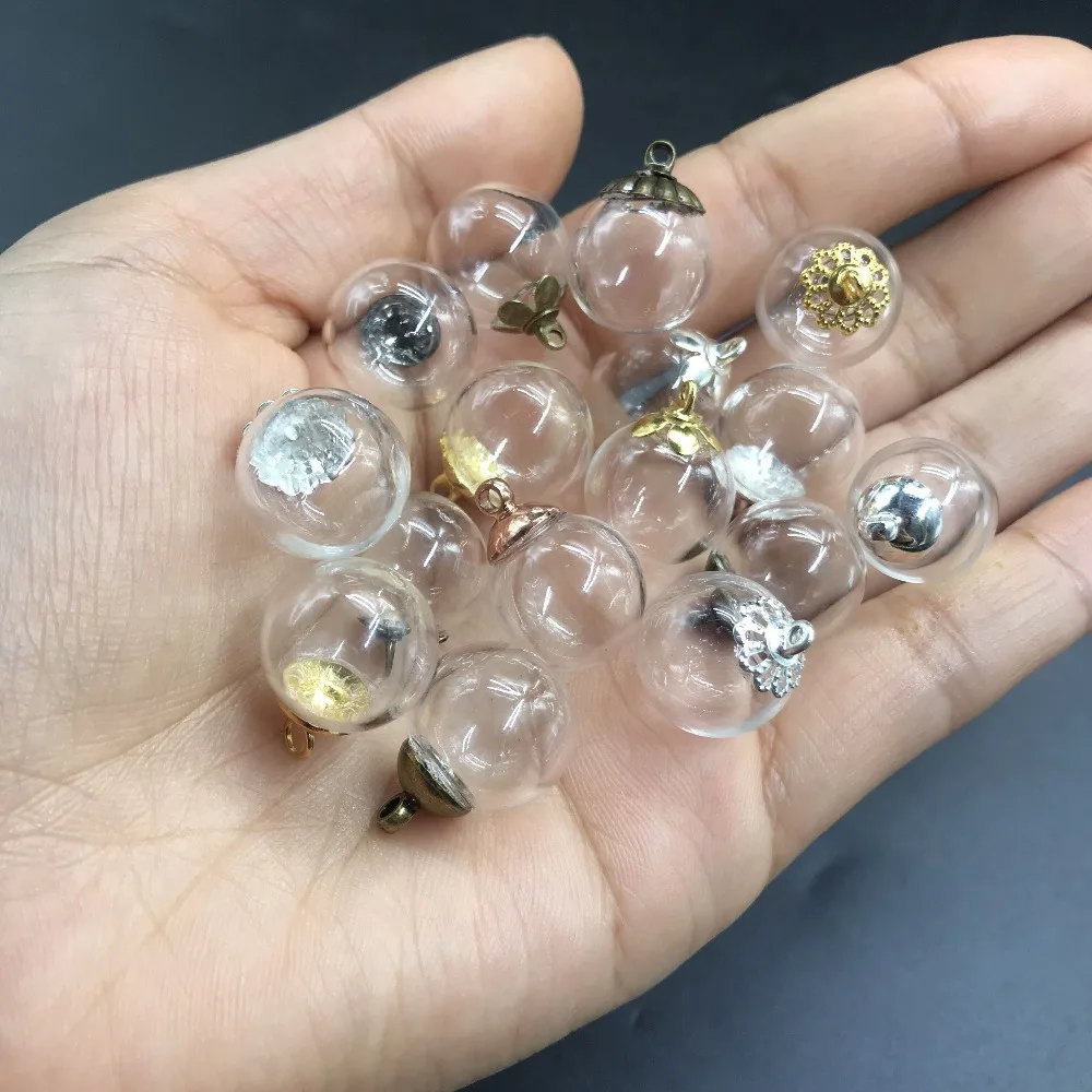 14mm Empty Glass wishing beads globe bubble mix cap set DIY Glass vial pendant necklace jewelry glass bottle dome cover charms 2