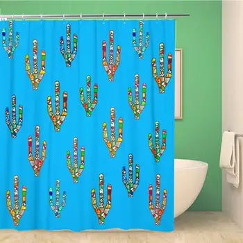 

Bathroom Shower Curtain Abstract Colorful Mosaic Cactus Digital on Light Blue Mexican 72x78 inches Waterproof Bath Curtain Set