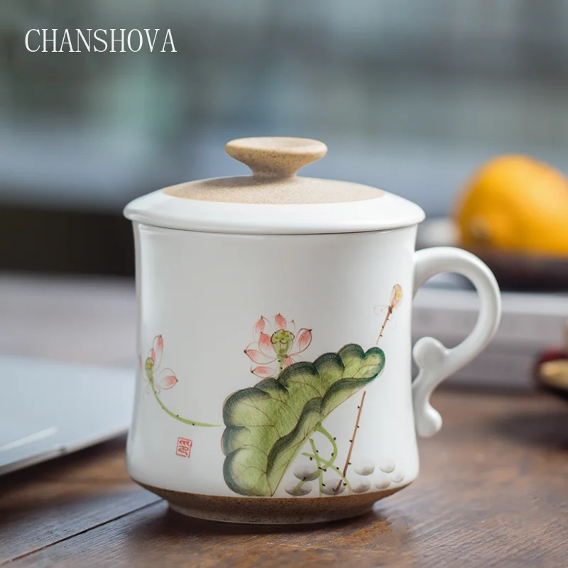 CHANSHOVA ручная роспись Керамическая чайная чашка с крышкой фильтр кружка, Офисная кружка чашка для воды Китай чайная чашка tazas de ceramica creativas