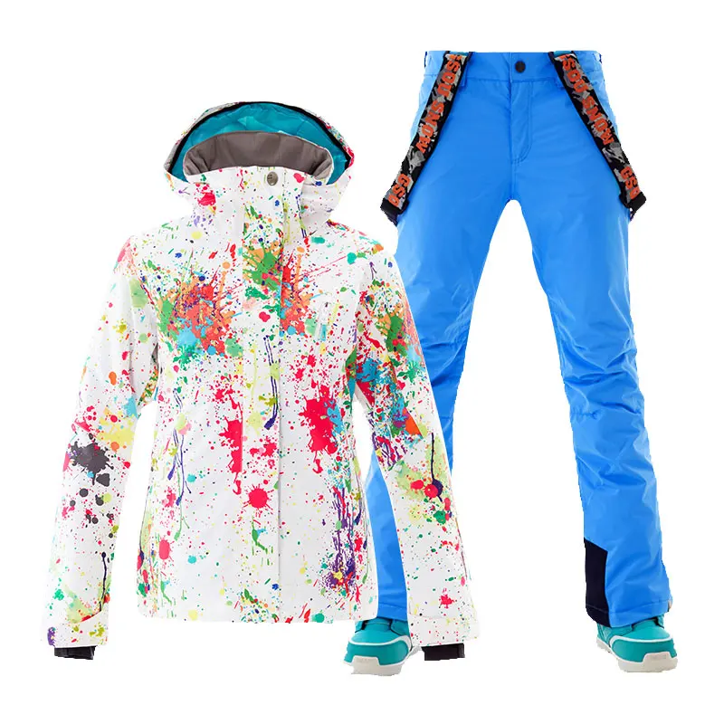 GSOU Снежный женский лыжный костюм теплый зимний сноуборд куртка брюки водонепроницаемый ветрозащитный дышащий Открытый Спортивная одежда пальто - Цвет: 1797-072-1520-B