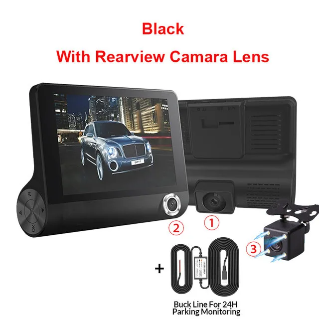 MaoHooMa Car Dvr 3 Camera Lens 4.0 Inch Dash Cam Auto Video Recorder Registrator Dual Lens With Rear View Camera DVRS Camcorder - Название цвета: Three Camera with BL