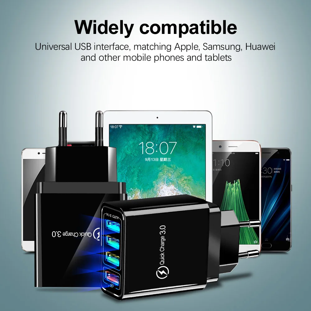 48W Quick Charge 4.0 3.0 4 Port USB Charger USB Fast Charger QC4.0 QC3.0 For Samsung S10 A50 Xiaomi Mi9 iPhone X 7 Wall Adapter usb c 5v 3a
