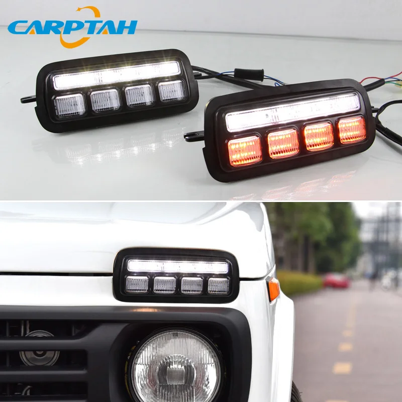 

LED Daytime Running Light For Lada Niva 2016 2017 2018 2019 Waterproof Yellow Turn Signal Indicator Light Fog Lamp LED DRL