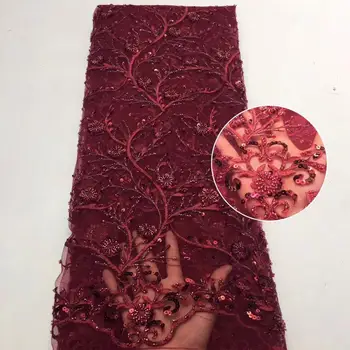 

2020 Fashion African Lace Fabric High Quality handmade beaded Nigerian Lace Fabric High Quality Lace With Beaded 5yard