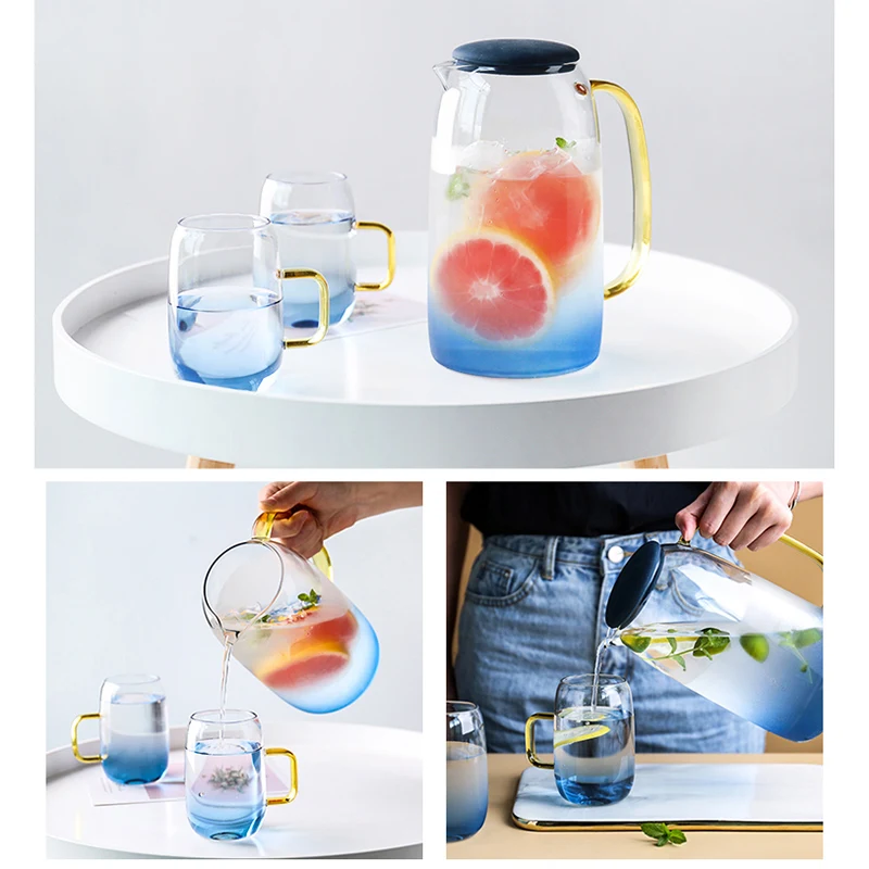 

Gradient Color Marble Cold Water Glass Bottle High Temperature Resistant Glass Jar Jug Kettle 2019ing
