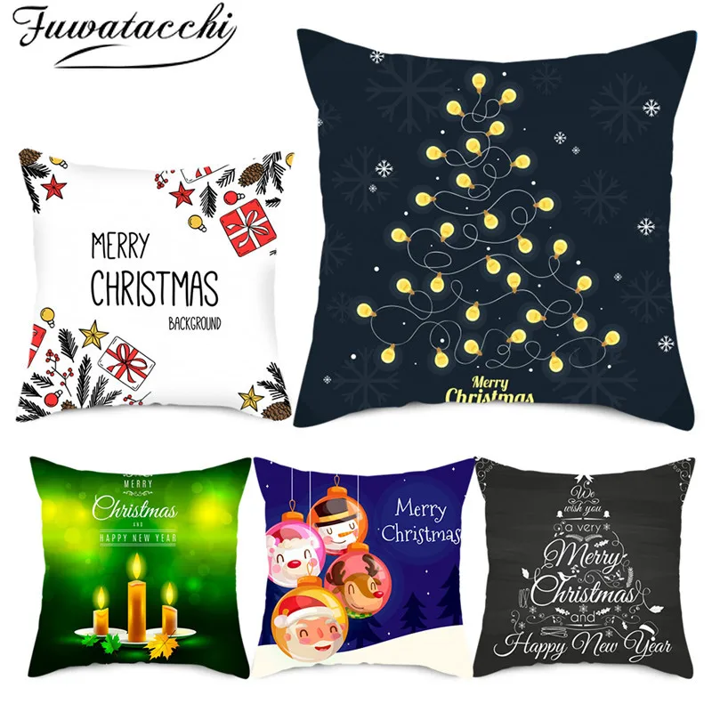 Fuwatacchi Merry Christmas Gift Cushion Cover Xmas Tree Socks Decorative Pillow Cover for Home Sofa Decor Pillowcase 45*45cm New