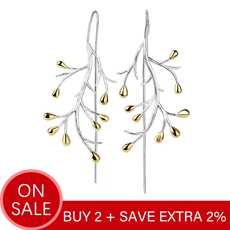 Baratos Lotus Fun Plata de Ley 925 auténtica pendientes Natural creativa joyería fina de declaración árbol moda pendientes de gota para mujeres Brincos