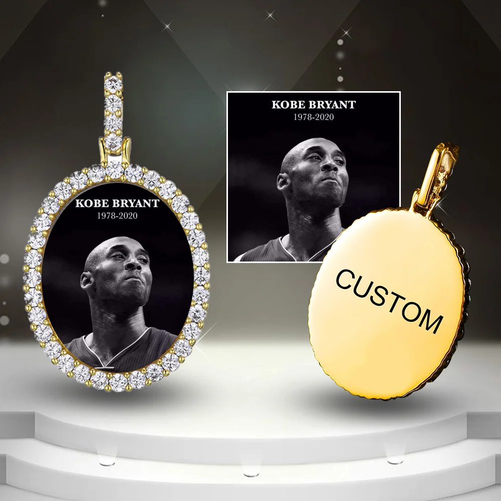 Custom Made Photo Medallions Necklace & Pendant With Stainless Steel Chain Gold Silvery Color Cubic Zircon Men's Hip Hop Jewelry