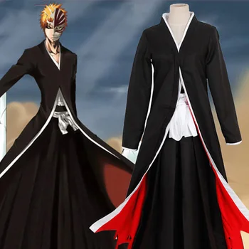 

Cloak Coat Exquisite Costume Prop Halloween Costume Suits Adult Hot Anime Cosplay Costume Bleach Kurosaki Ichigo Black Long Robe
