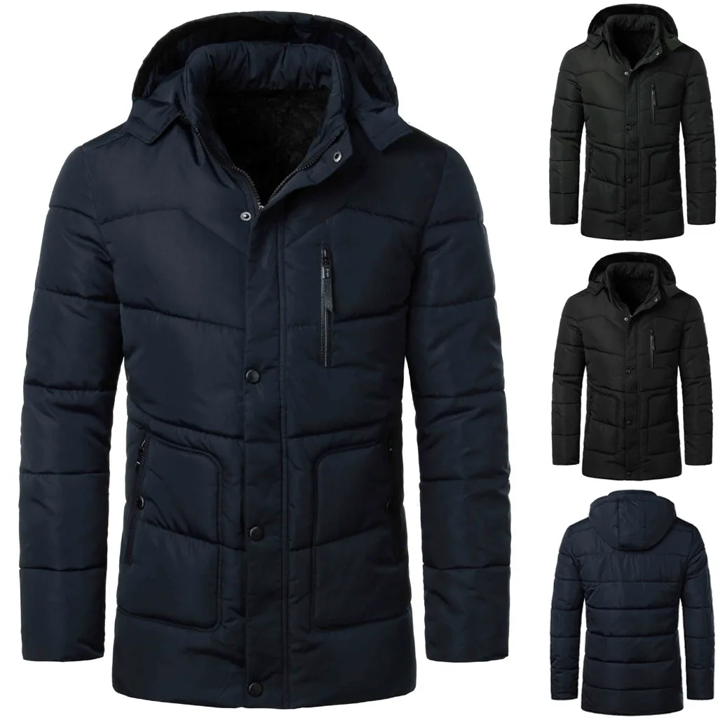 Мужское зимнее пальто, теплое однобортное хлопковое зимнее пальто для мужчин, утолщенное с капюшоном, с хлопковой подкладкой, мужское пальто casaco masculino