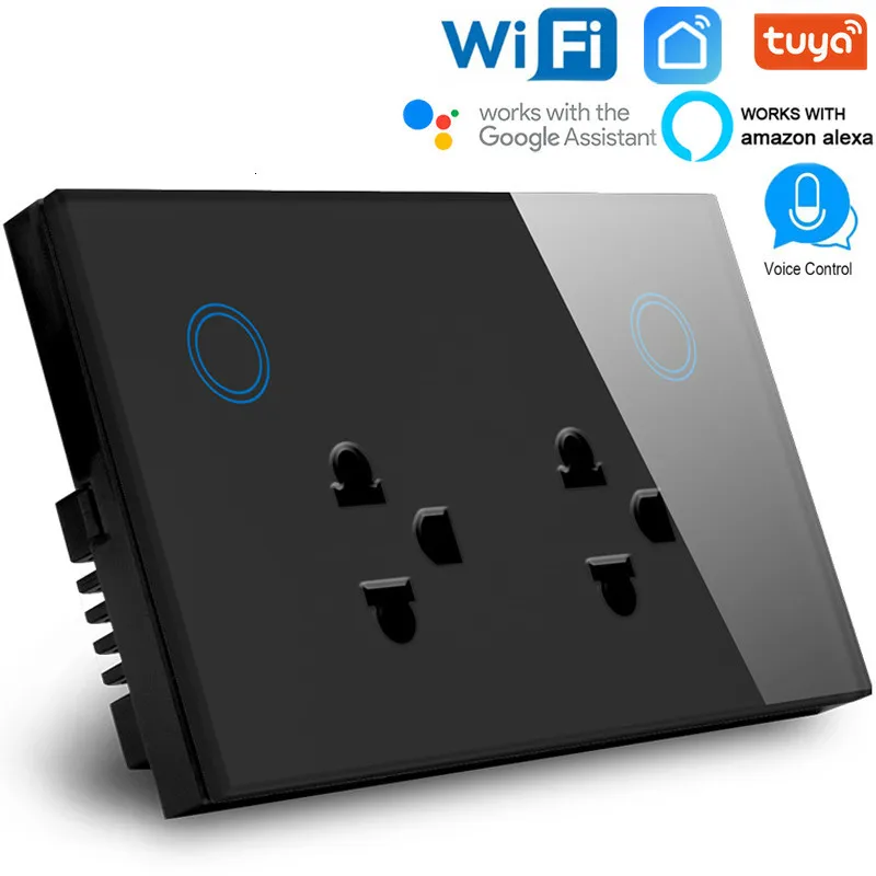 Умная 3-контактная двойная Wi-Fi розетка 10 А для Тайланда сенсорная стеклянная