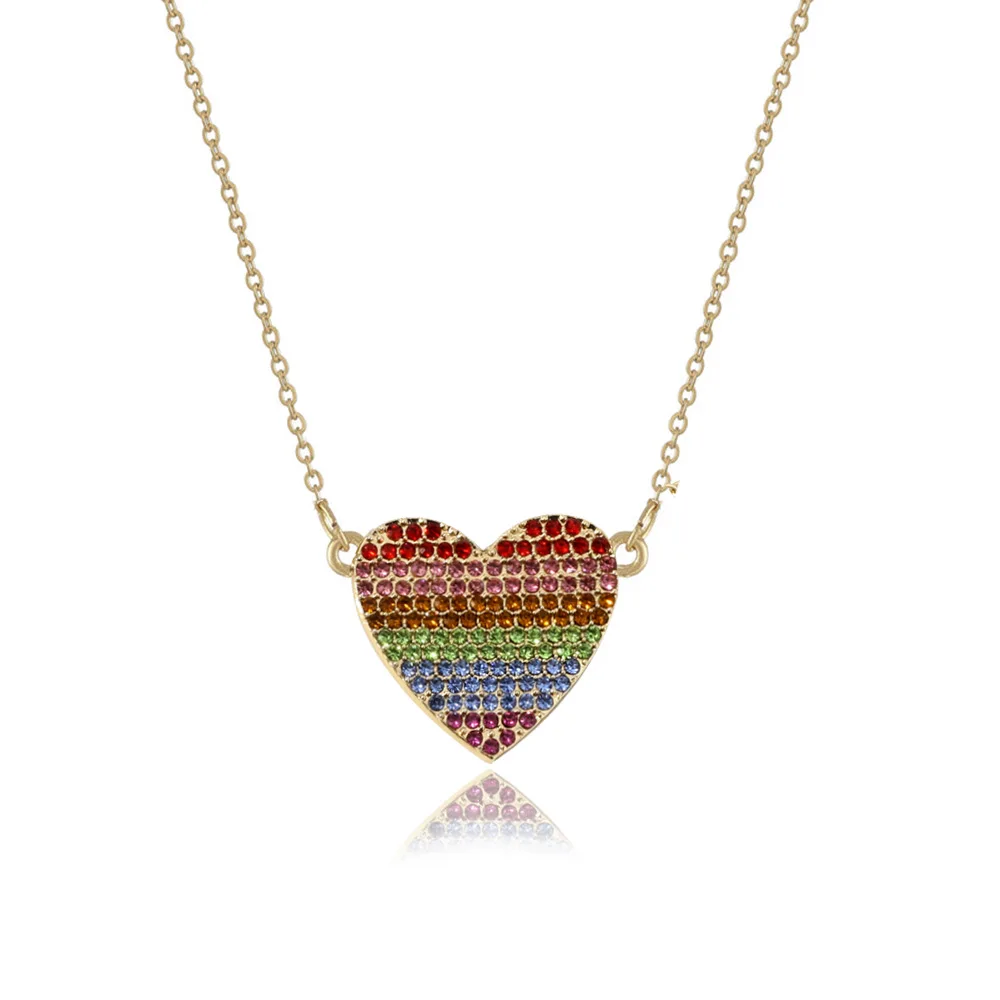 Мода жемчуг губы сердце эмаль металлический кулон ожерелье для женщин девочек модный Радуга CZ кубический циркон свадебное ожерелье - Окраска металла: 2