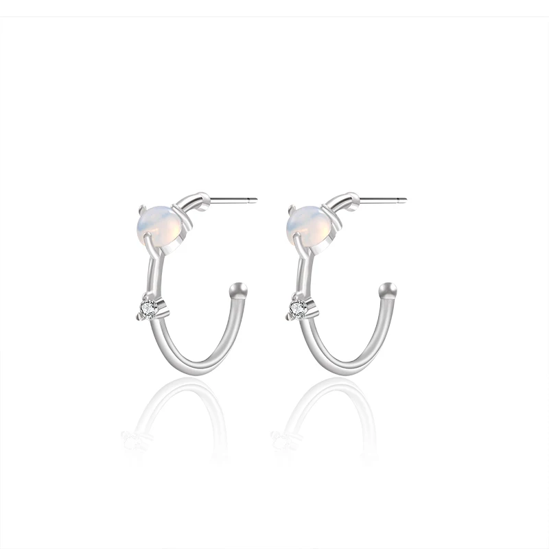 

Moonstone round small Hoop Earrings for women Earrings rings silver needle Zircon Micro-inlay process Jewelry aretes 2019