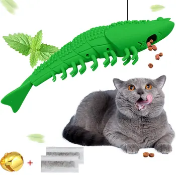 

Shrimp Shaped Soft Silicone Mint Toothbrush Pet Cat Toys Fish Interactive Pet Supplies for Cat Catnip Cleaning Teeth Chew Toys