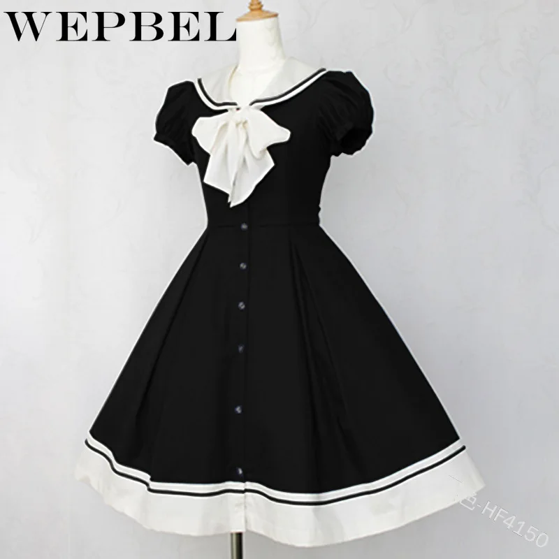WEPBEL, студенческий стиль, милое, женское, мягкое, студенческое, Лолита, круглый вырез, короткий рукав, бант, платье, женский, косплей, костюм