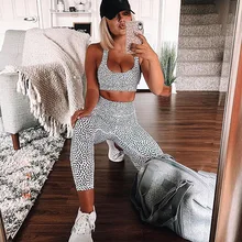 Комплект для йоги, одежда для тренировок с принтом для женщин, спортивный комплект из бюстгальтера и леггинсов, спортивная одежда для женщин, одежда для спортзала, спортивный комплект для йоги