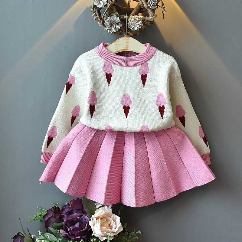 

Korean-style Childrenswear 2019 New Style Autumn Girls Red Sweater Western Style Set Baby Sweater Skirt Two-Piece Set