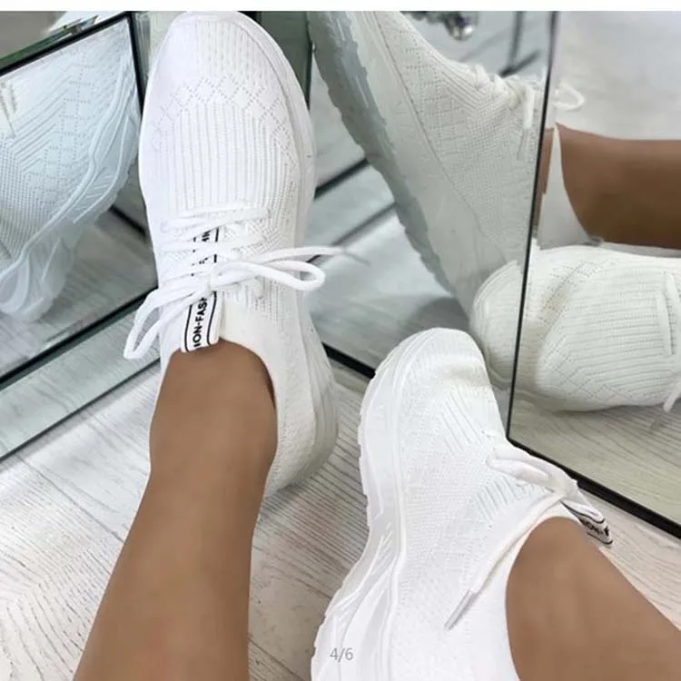 Women Vulcanize Shoes Mesh Knitting Shoes Women Sneakers 2021 Fashion Lace-Up Women Casual Shoes Flats Femmes Chaussures Size 43 women's vulcanize shoes high top	