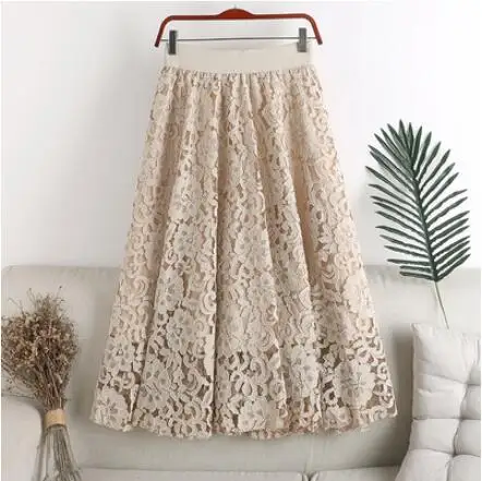 skorts for women 2020 autumn and winter new retro style Fashion Long Lace Openwork Skirt Lady Dating Clothes Pleated Free Size Tulle Maxi Skirts long skirts Skirts