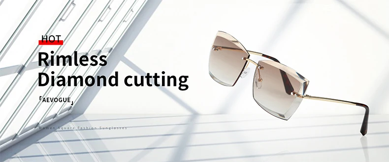 Sunglasses For Women ladies Rimless Diamond cutting Lens Brand Designer Ocean Shades Vintage Sun Glasses
