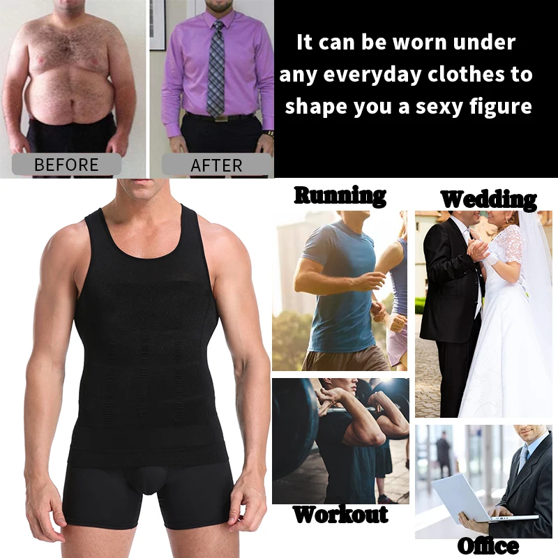 Compression Shirts for Men Shapewear Slimming Body Shaper Waist Trainer Vest Workout Tank Tops Abdomen Undershirts Fat Brun Gym