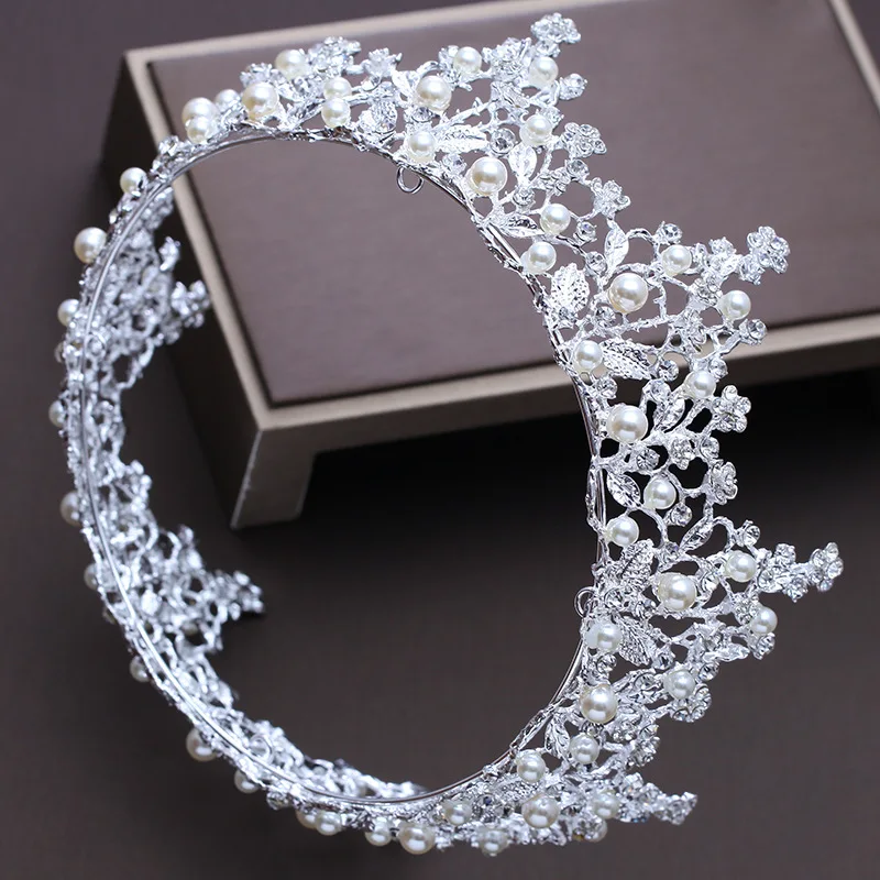 

Bride Large Size Queen round Crown Luxury Rhinestone Bride Large Crown Stage Catwalks Marriage Photo Shoot Wedding Dress Headdre